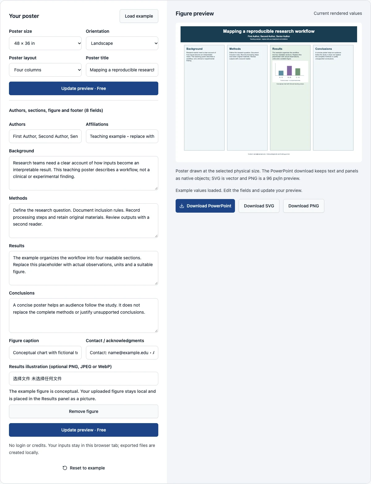 Actual academic research poster templates you can edit interface with example values